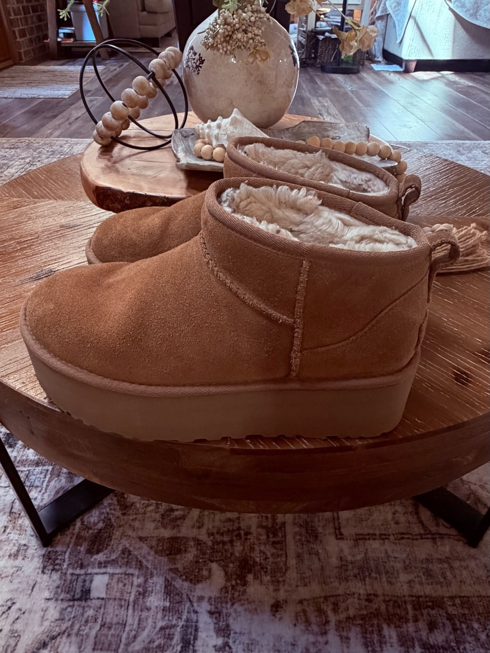 UGG Women's Chestnut Suede Shearling-Lined Slip-On Platform Mule